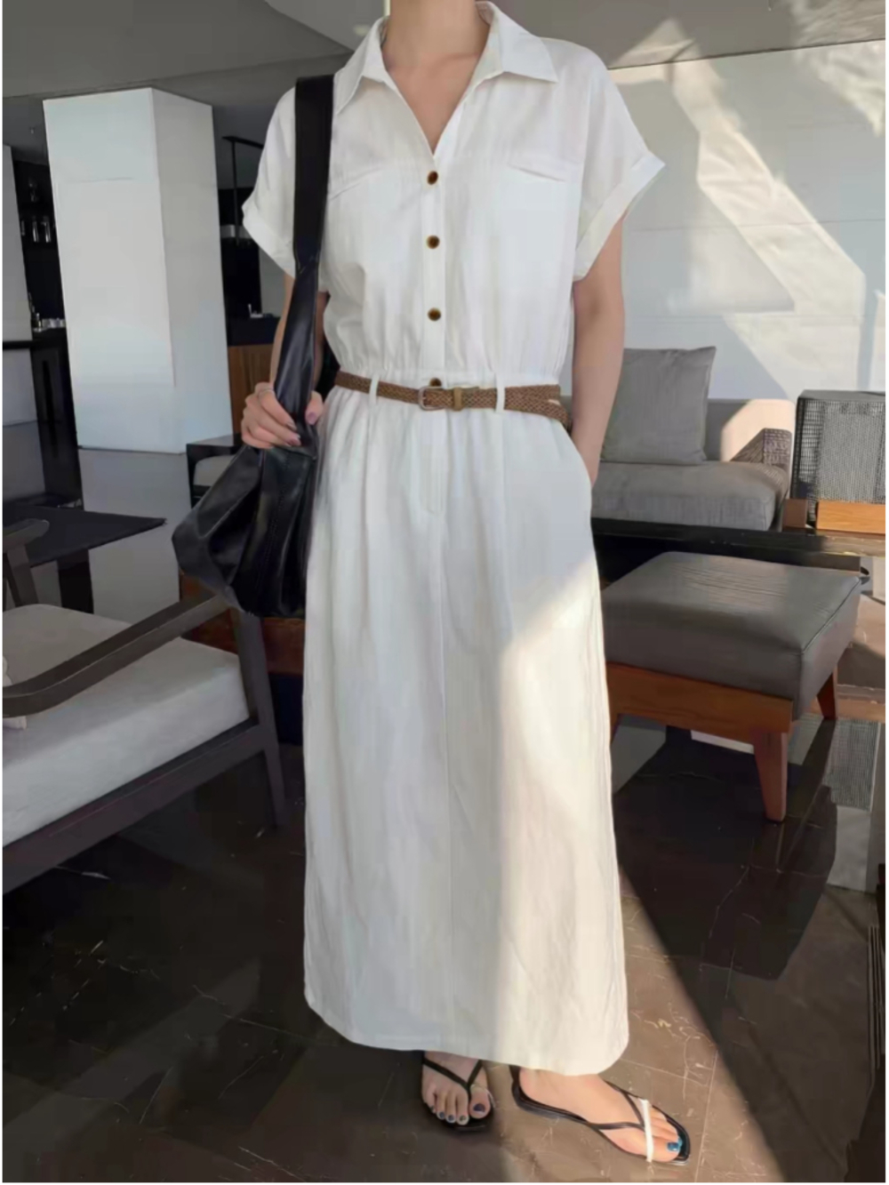 Women's Unbranded White Maxi Shirt Dress, Size S